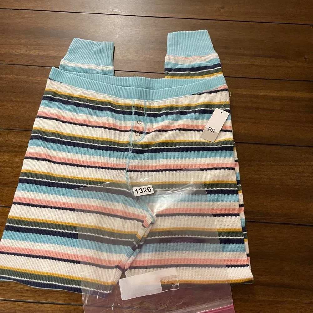 NWT BP. Multicolor Stripe Elastic Waist Tapered Ribbed Knit Leggings Pants Large
